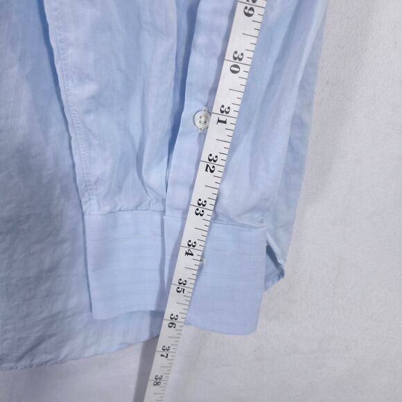 Ermenegildo Zegna Dress Shirt Mens 17-36 Blue Striped Portfino Comfort Button Up - Picture 11 of 13
